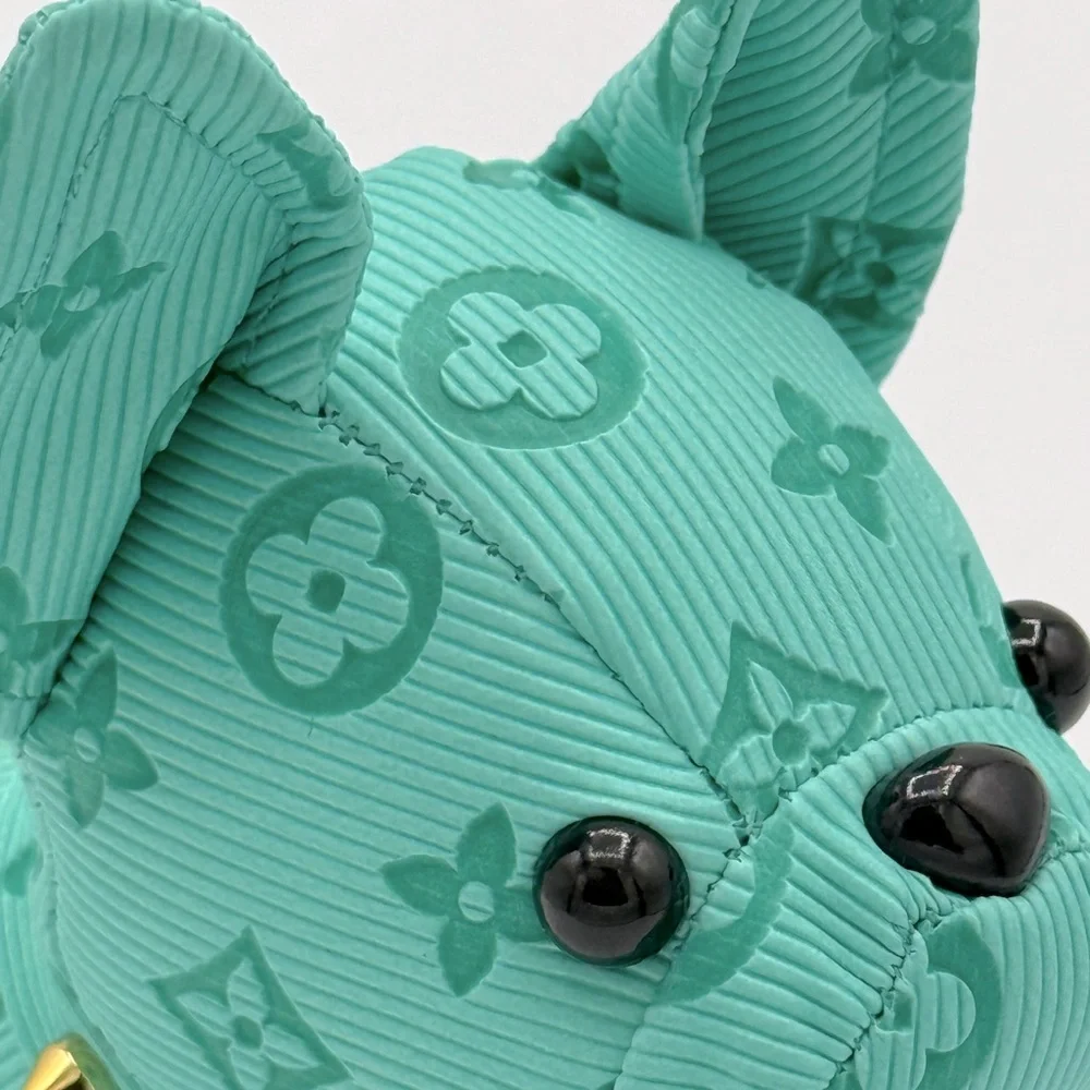 Teal Monogram Bulldog Bag Charm Key Holder